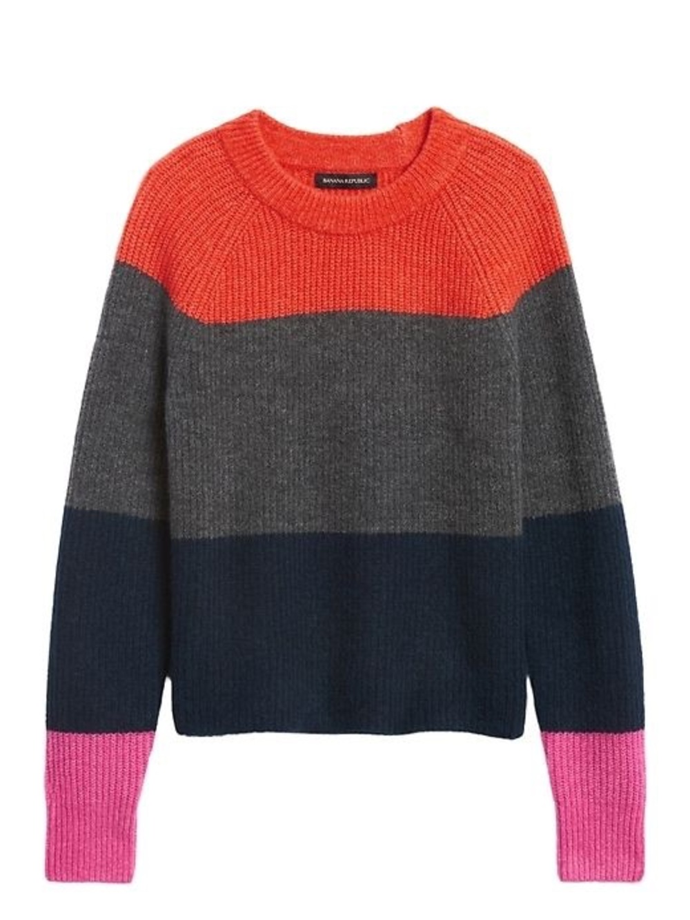 Banana Republic Colorblock Wool Crewneck Sweater in Coral, Gray, Navy & Pink